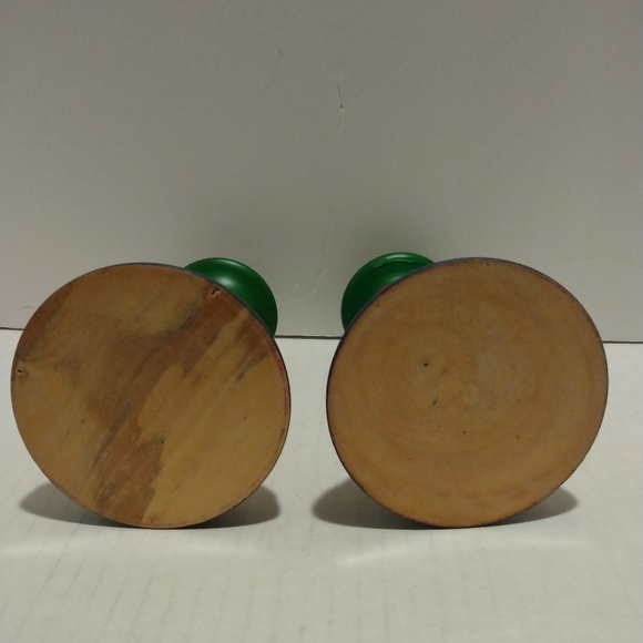 Wooden Christmas tree candle sticks (2). Hand painted. - Picture 2 of 2